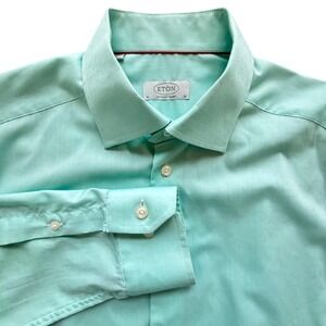 Eton Dress Shirt Mens 16 41 Mint Green Textured Contemporary Fit Business Luxury